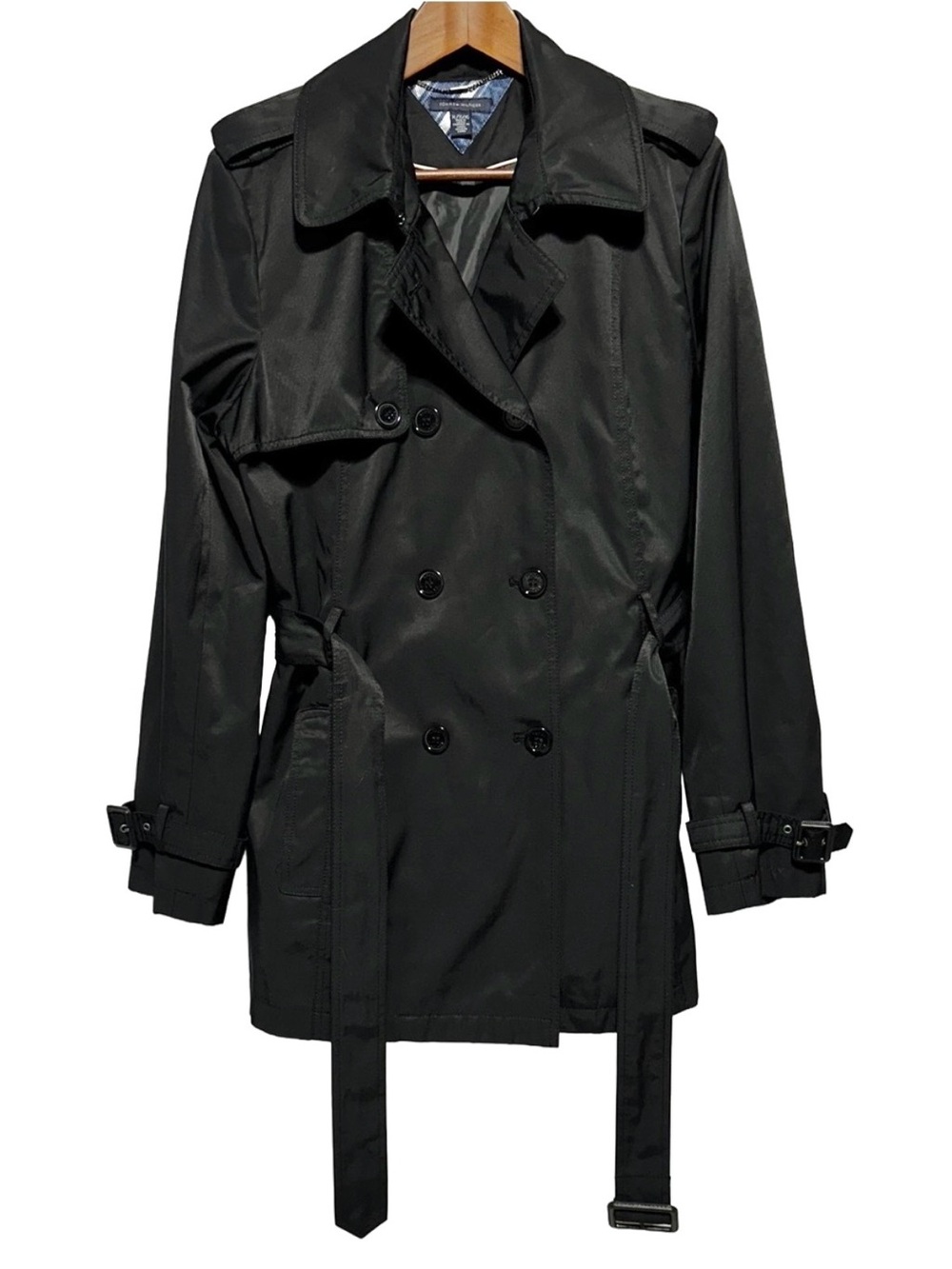 Tommy Hilfiger Black Double Breasted Belted Trench Coat Womens XL Fall